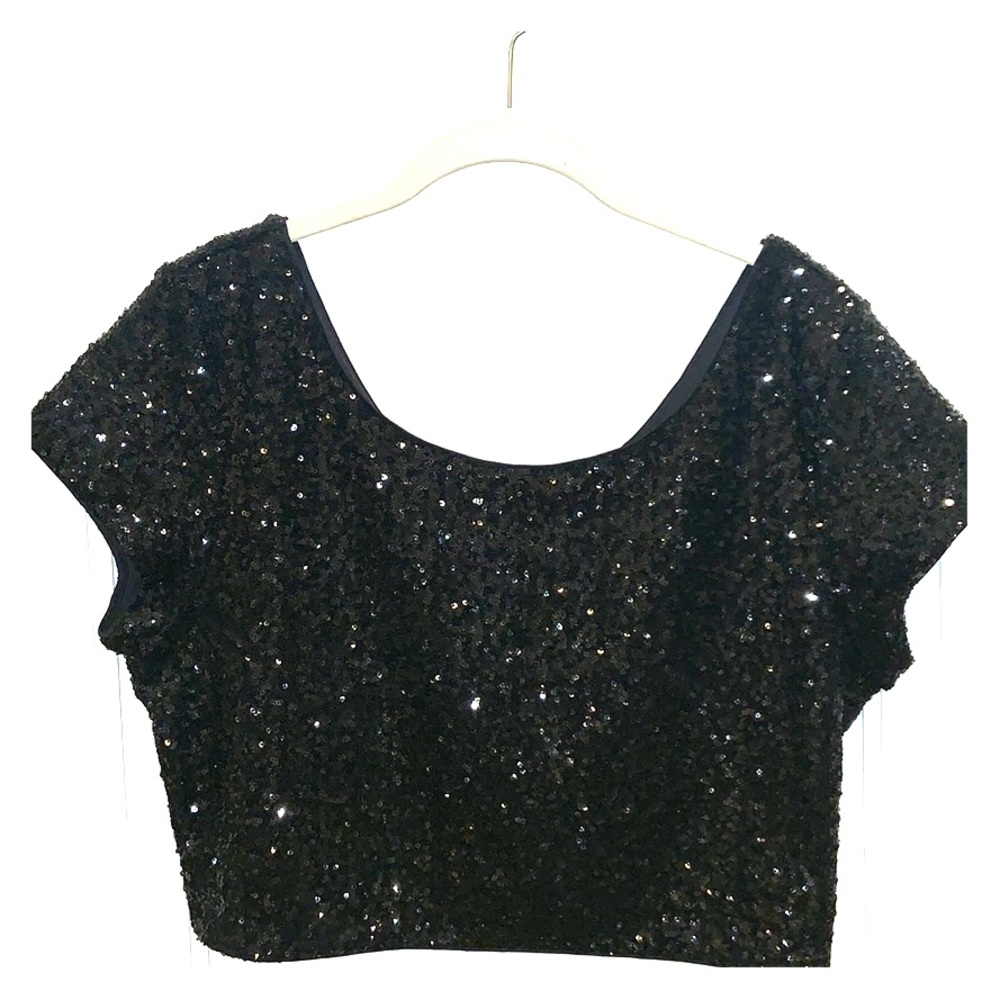 Black sequin crop top and midi length skirt